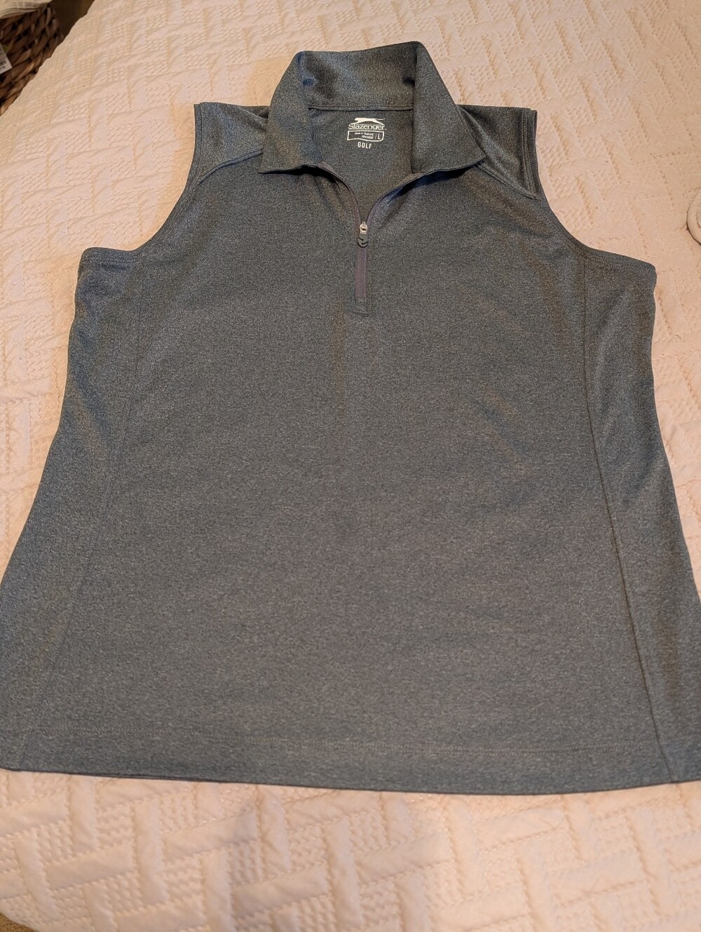 WOMENS 1/4 Zip SLAZENGER Sleeveless Golf Shirt Lg Heather Gray